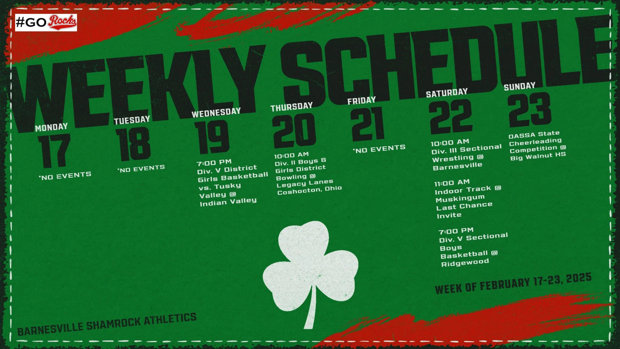 Barnesville Shamrocks Schedules Feb. 17-23