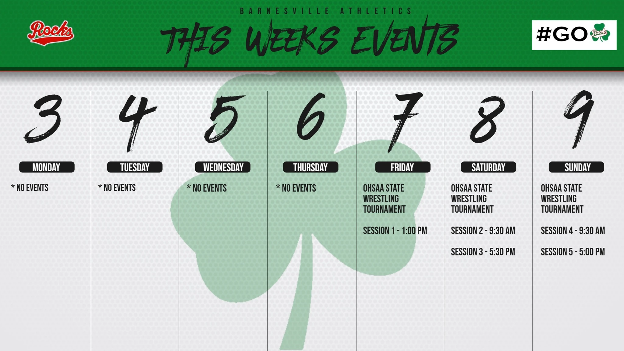 Shamrock Athletics Calendar Mar. 3-8