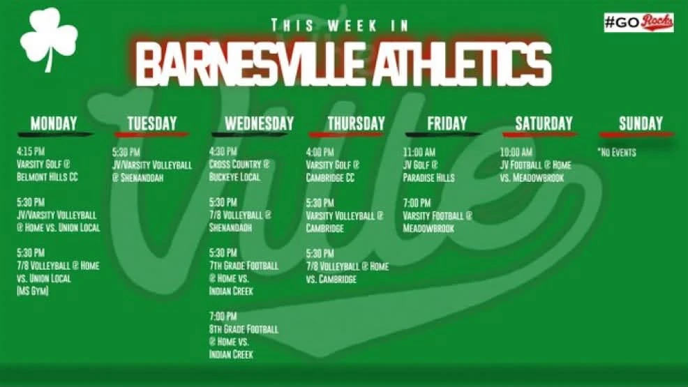 Shamrock Athletics Schedule Aug. 24-30