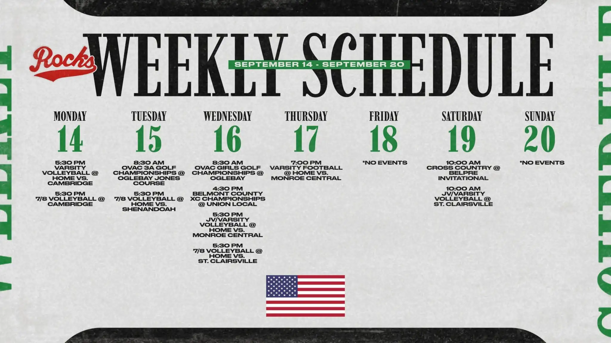 Barnesville Shamrock Athletics Schedule, Sept. 14-20