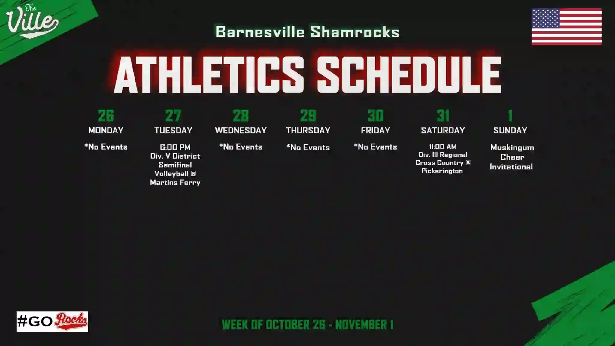 Barnesville Shamrock Athletics, Oct. 26-Nov.1