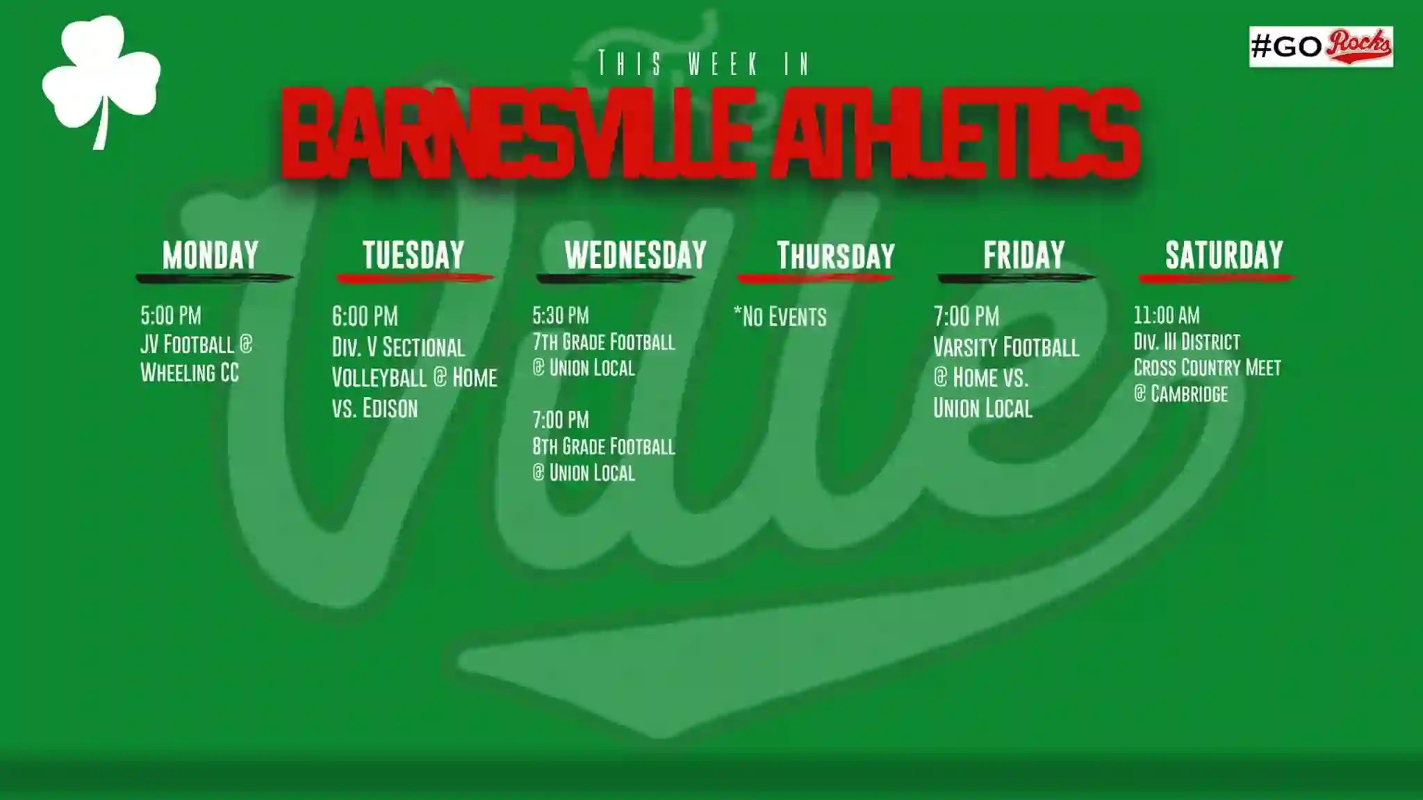 Barnesville Shamrock Athletics – Oct. 19-24